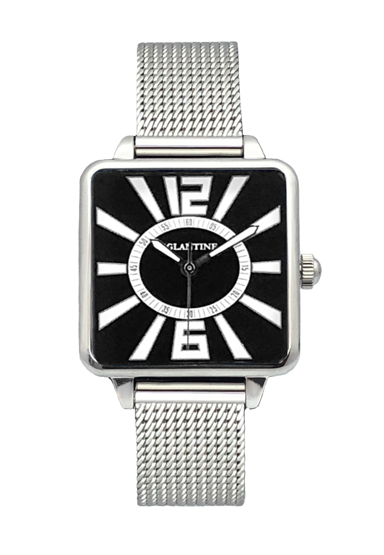 僅在 Zalora - EGLANTINE® La Parisienne 鋼質石英腕錶，黑色錶盤搭配米蘭鋼質手鍊