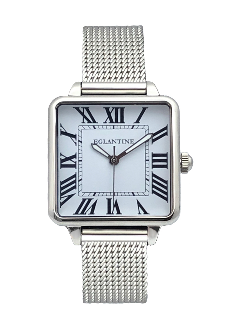 僅在 Zalora - EGLANTINE® La Parisienne 鋼質石英腕錶，白色錶盤 12 個羅馬數字在米蘭鋼製手鍊上