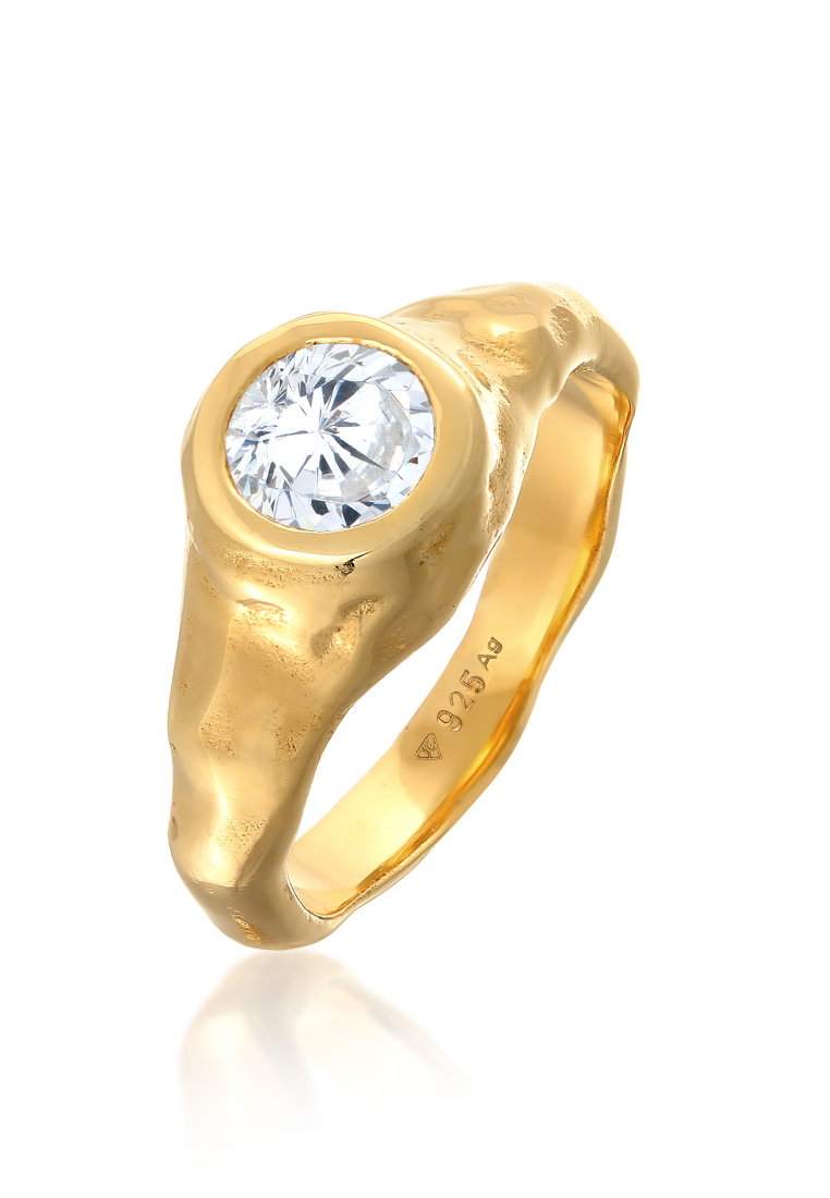 ELLI GERMANY 環形籤名有機設計鋯石水晶金鍍金