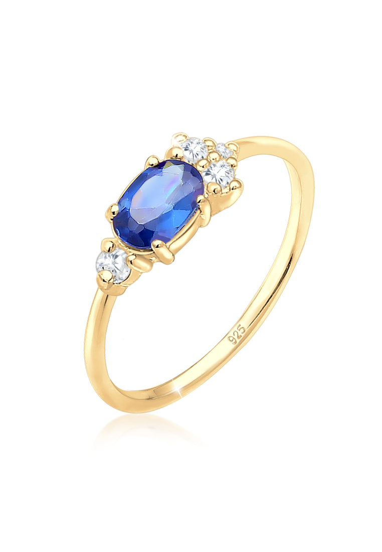 ELLI GERMANY 環形訂婚經典氧化鋯水晶合成藍寶石鍍金