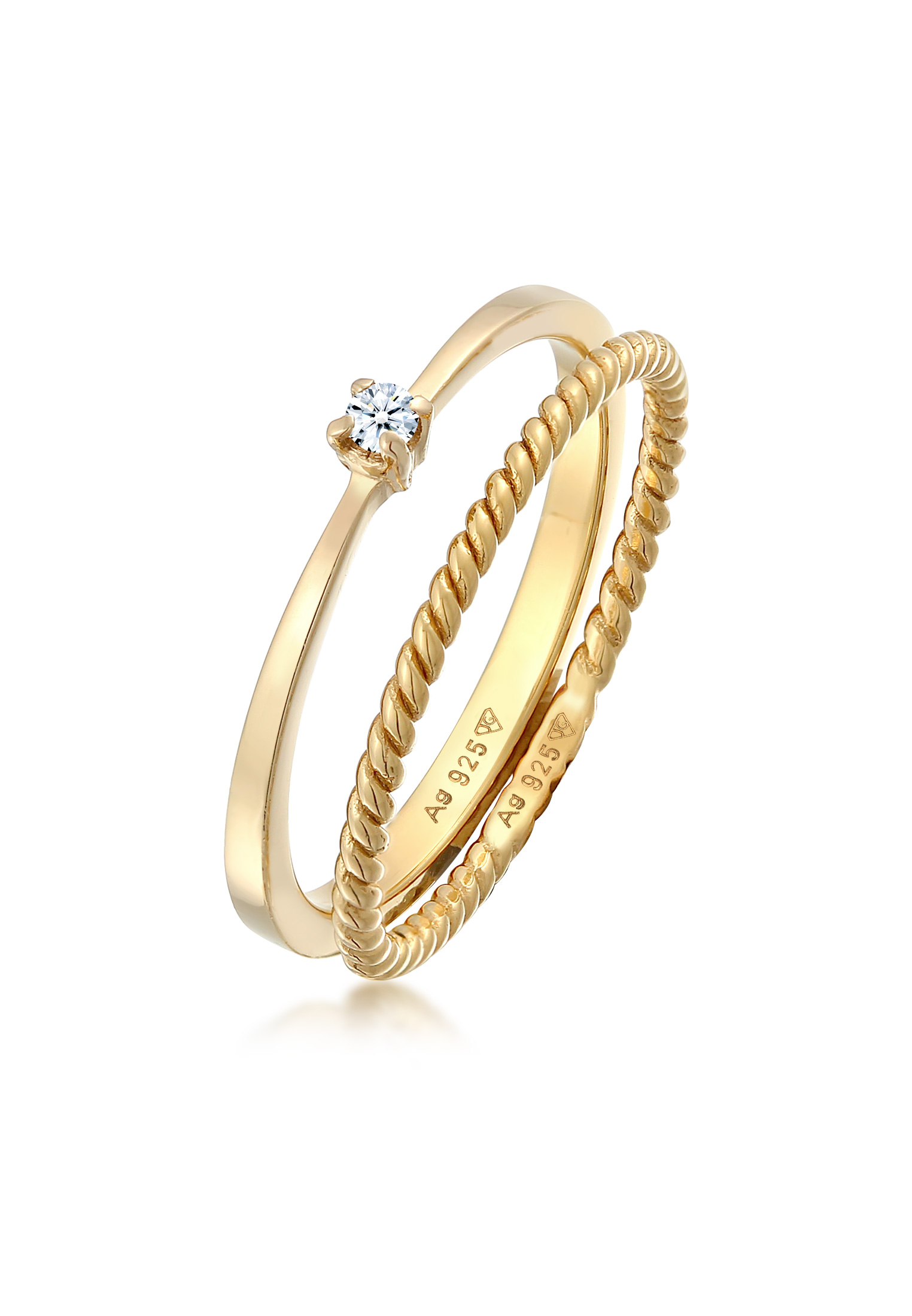 Elli Jewelry 環紙牌扭曲的2顆鍍金的鍍金