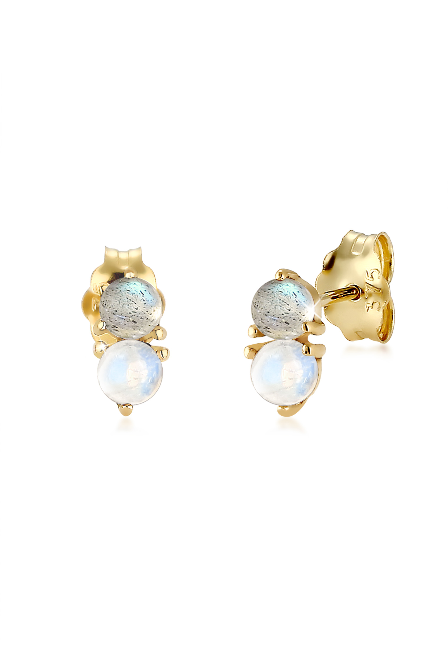 Elli Jewelry 耳環螺柱優雅的月亮石和拉布拉德石寶石375黃金
