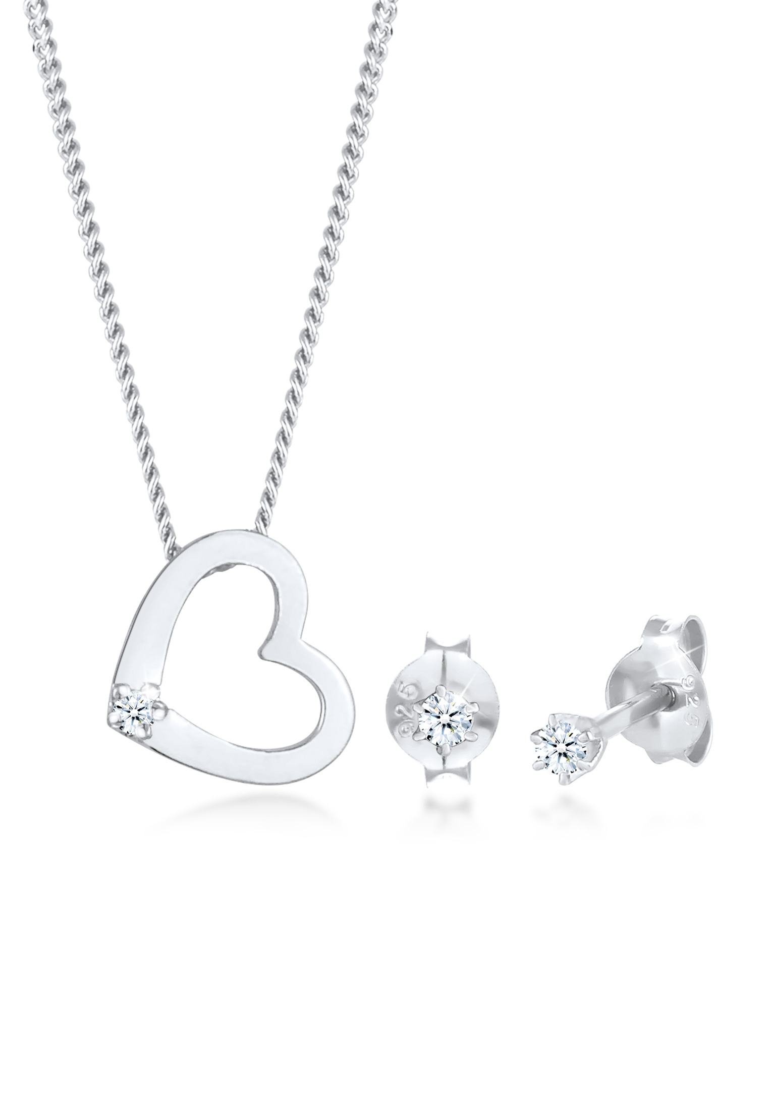 Elli Jewelry 珠寶套裝項鍊和螺柱心臟鑽石