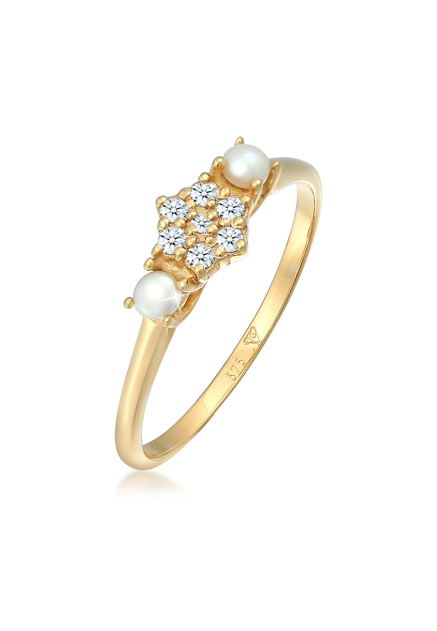 Elli Jewelry 戒指訂婚閃亮鑽石淡水珍珠375黃金