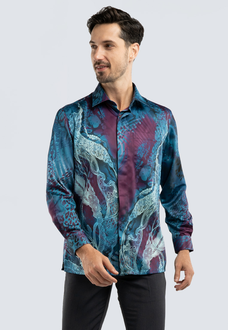 Emmer Zecna - Men’s 100% Polyester Batik Regular Fit Long Sleeve 8817N-2207
