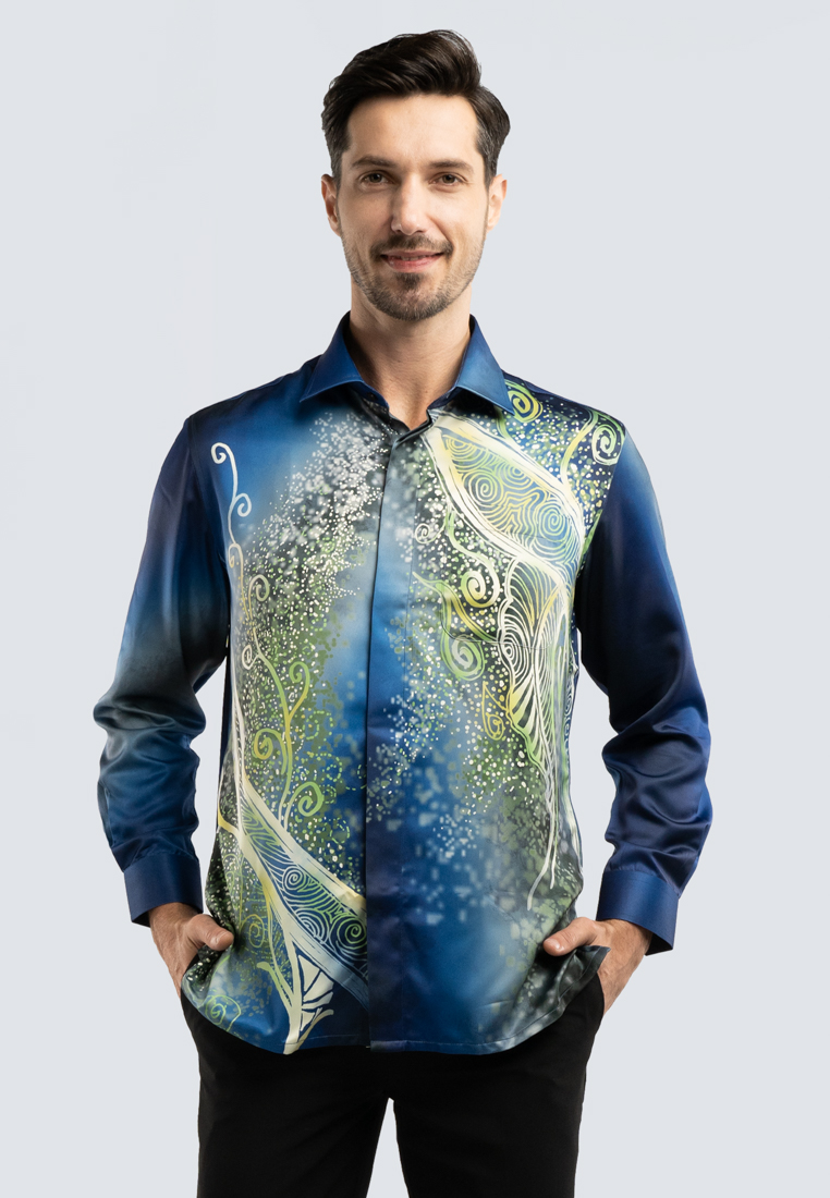 Emmer Zecna Men’s 100% Polyester Batik Regular Fit Long Sleeve 8817N-2206
