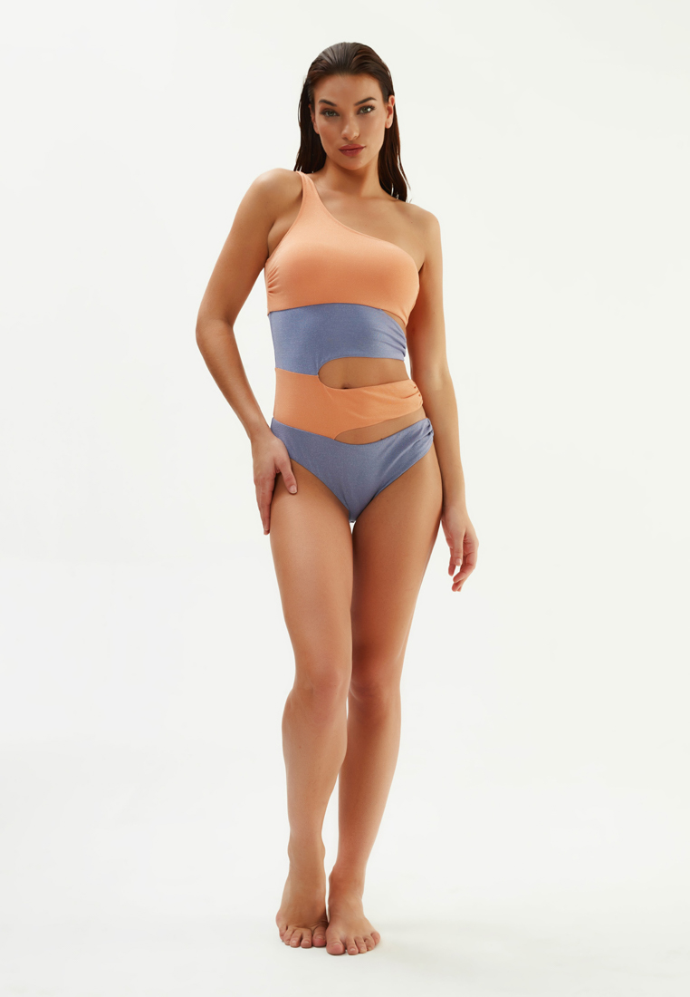 EROS Orange Blue Bikini Set, One Shoulder, Full-Cup, Underwire, Swimwear for Women
