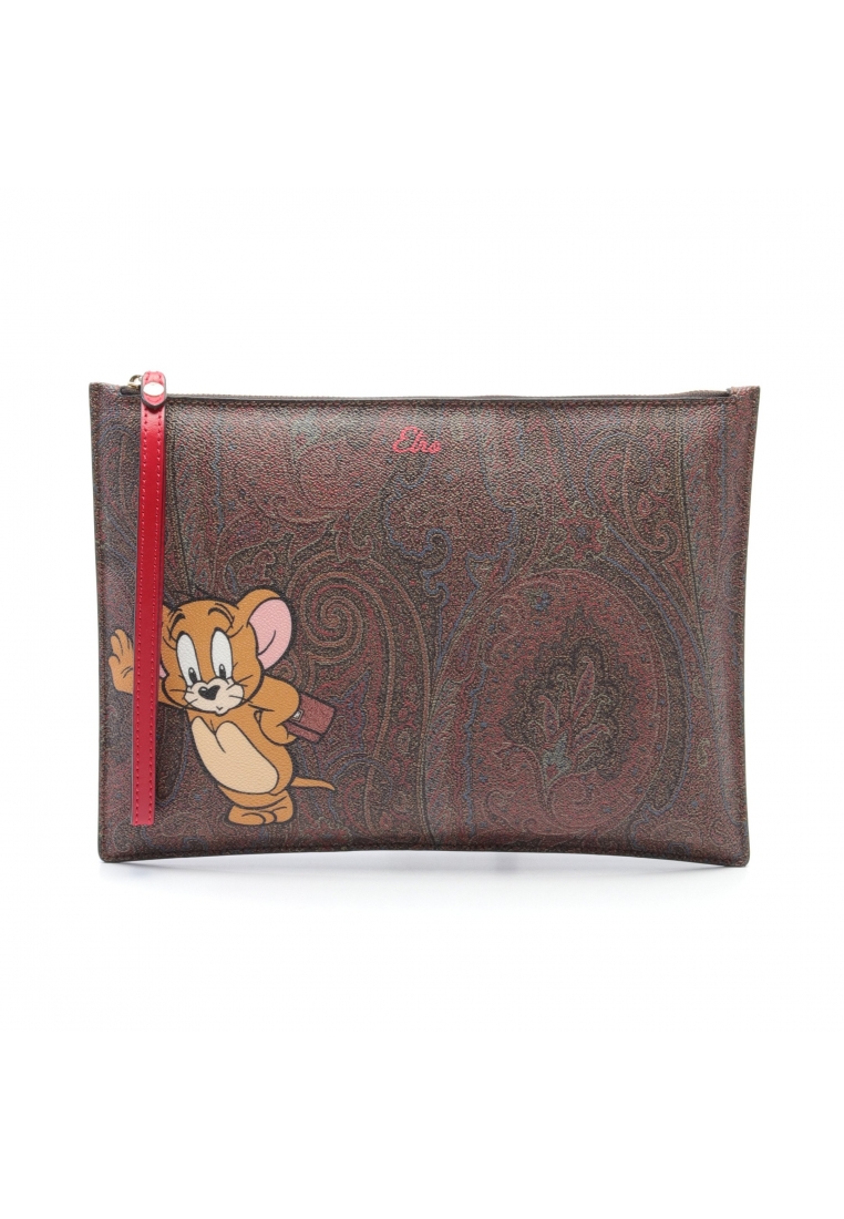 二奢 Pre-loved Etro Clutch bag Paisley PVC leather Brown multicolor Tom and Jerry