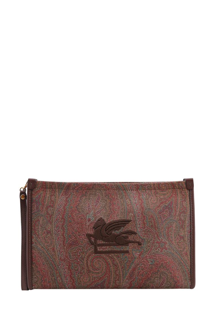 Etro Coated canvas clutch with paisley motif - ETRO - Brown