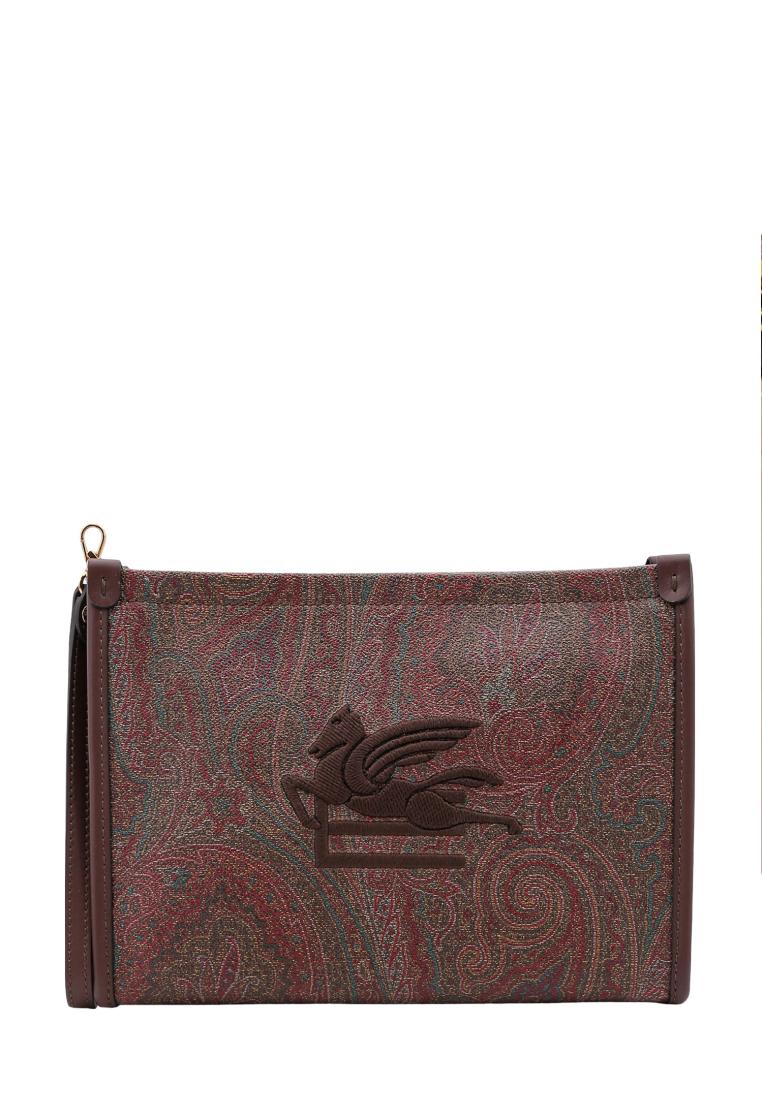 Etro Coated canvas clutch with pailsey motif - ETRO - Brown
