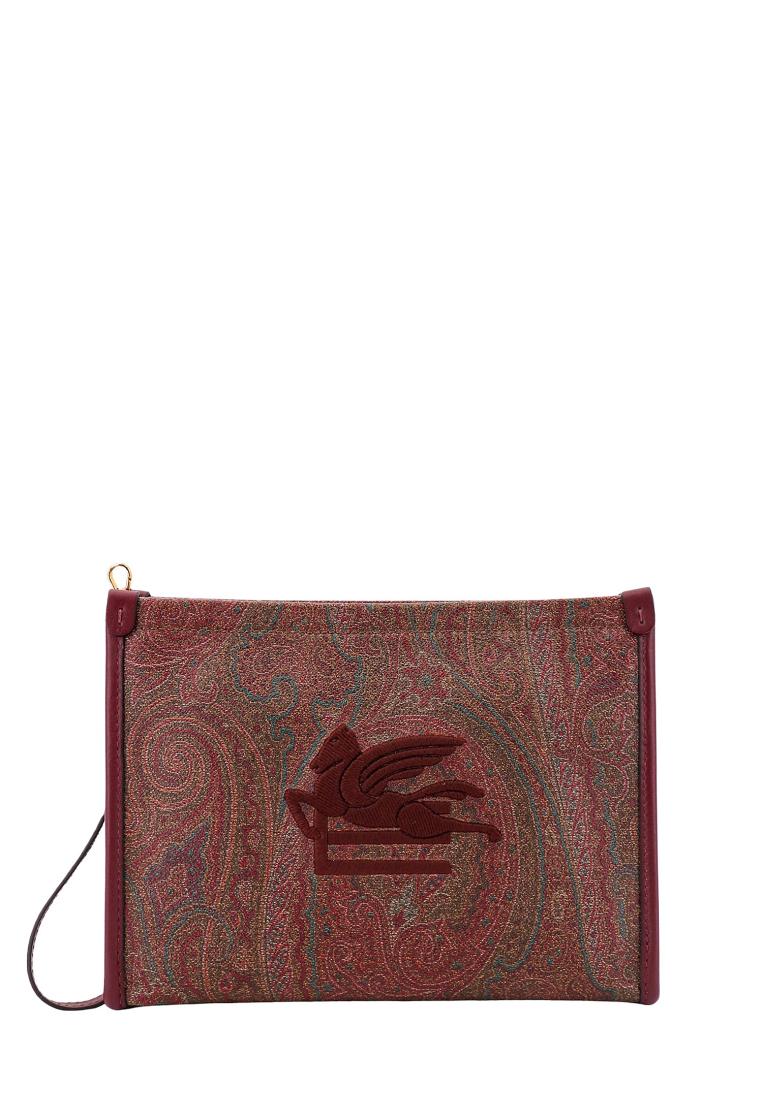 Etro Coated canvas clutch with Paisley motif - ETRO - Brown