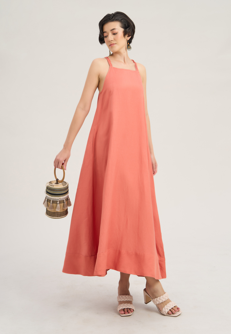 F2 - Fashion and Freedom Coral Linen Midi Dress