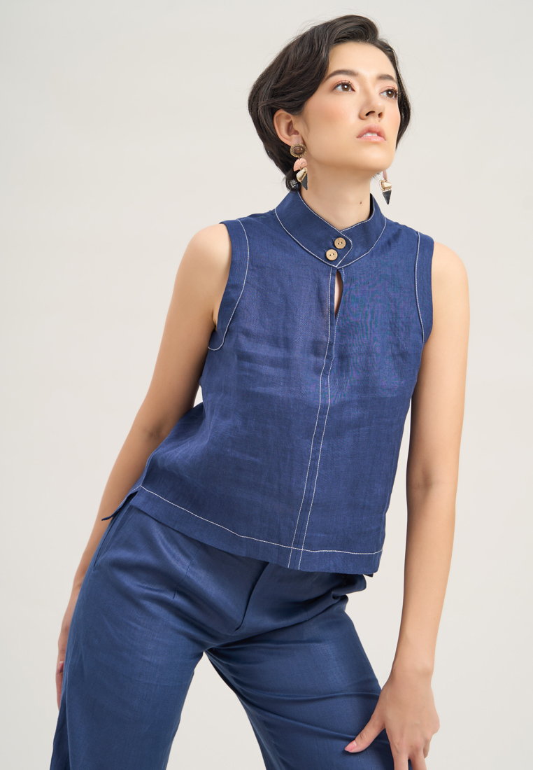 F2 - Fashion and Freedom Dark Blue Linen Top