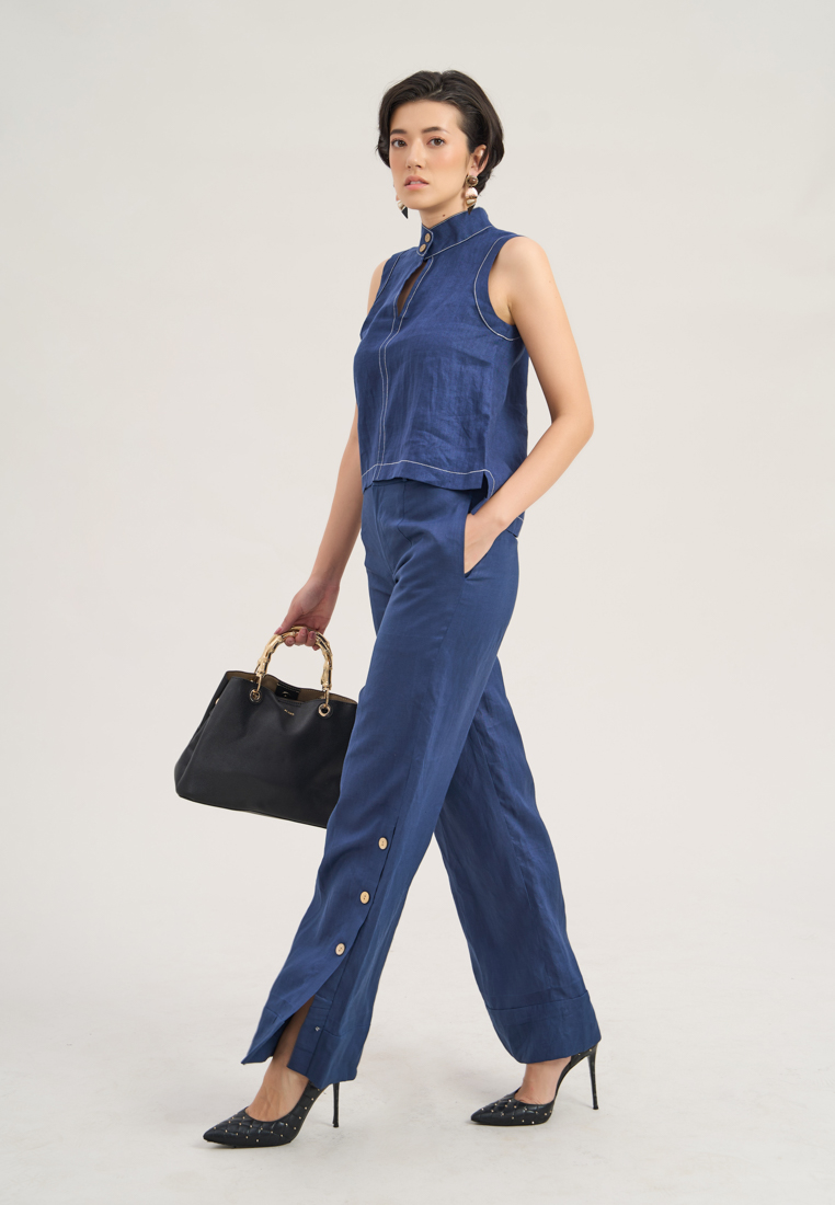 F2 - Fashion and Freedom Dark Blue Linen Trousers