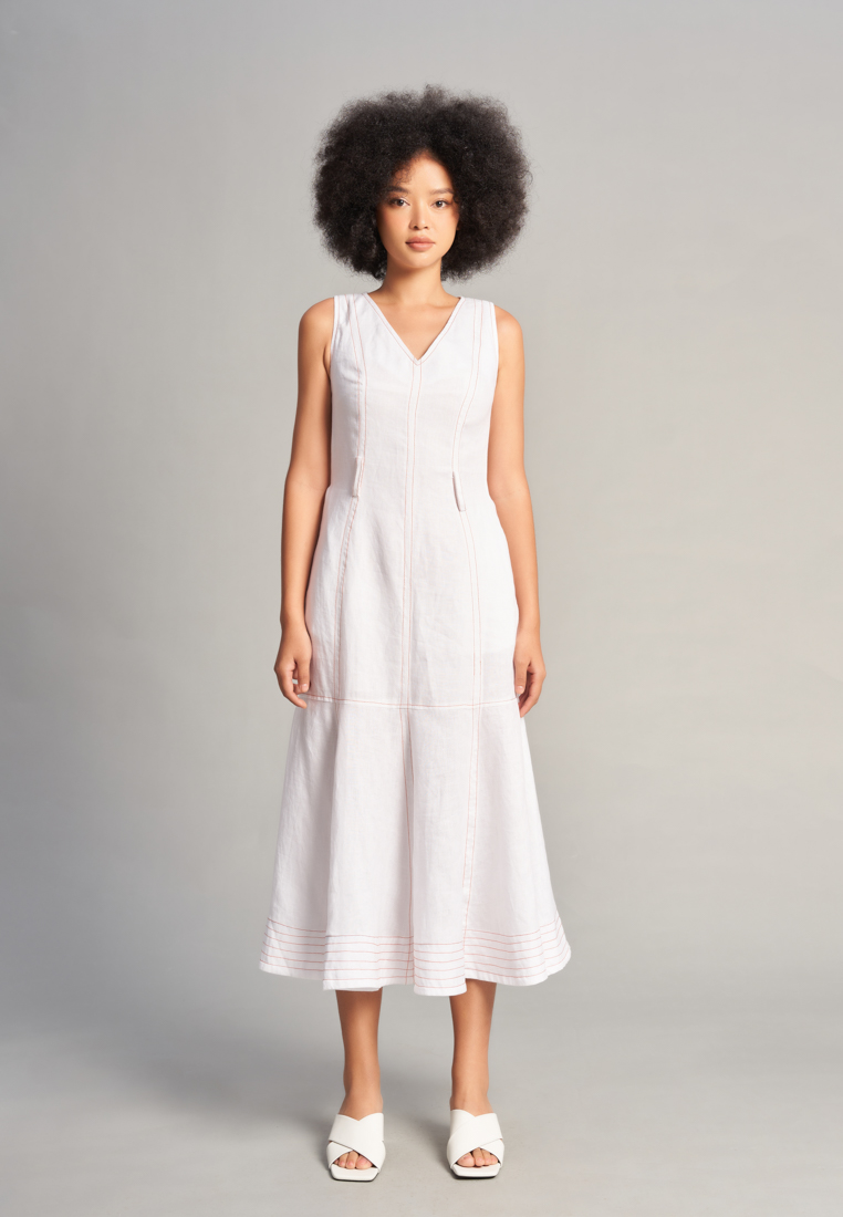 F2 - Fashion and Freedom White Linen Midi Dress