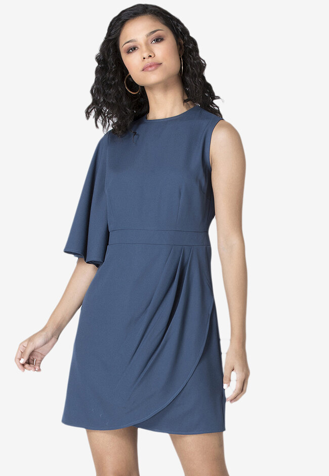 FabAlley Slate 藍色 1 袖 Pleated 緊身洋裝