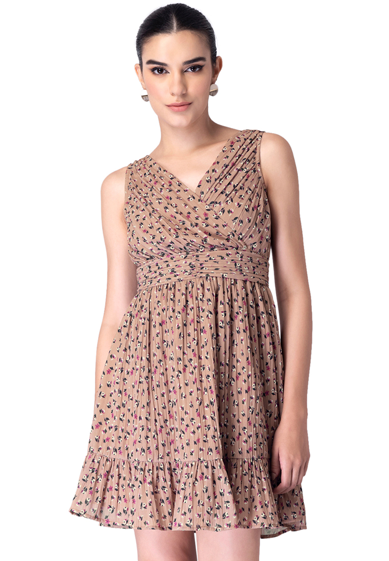 FabAlley Dusty Pink Floral Overlap Mini Dress