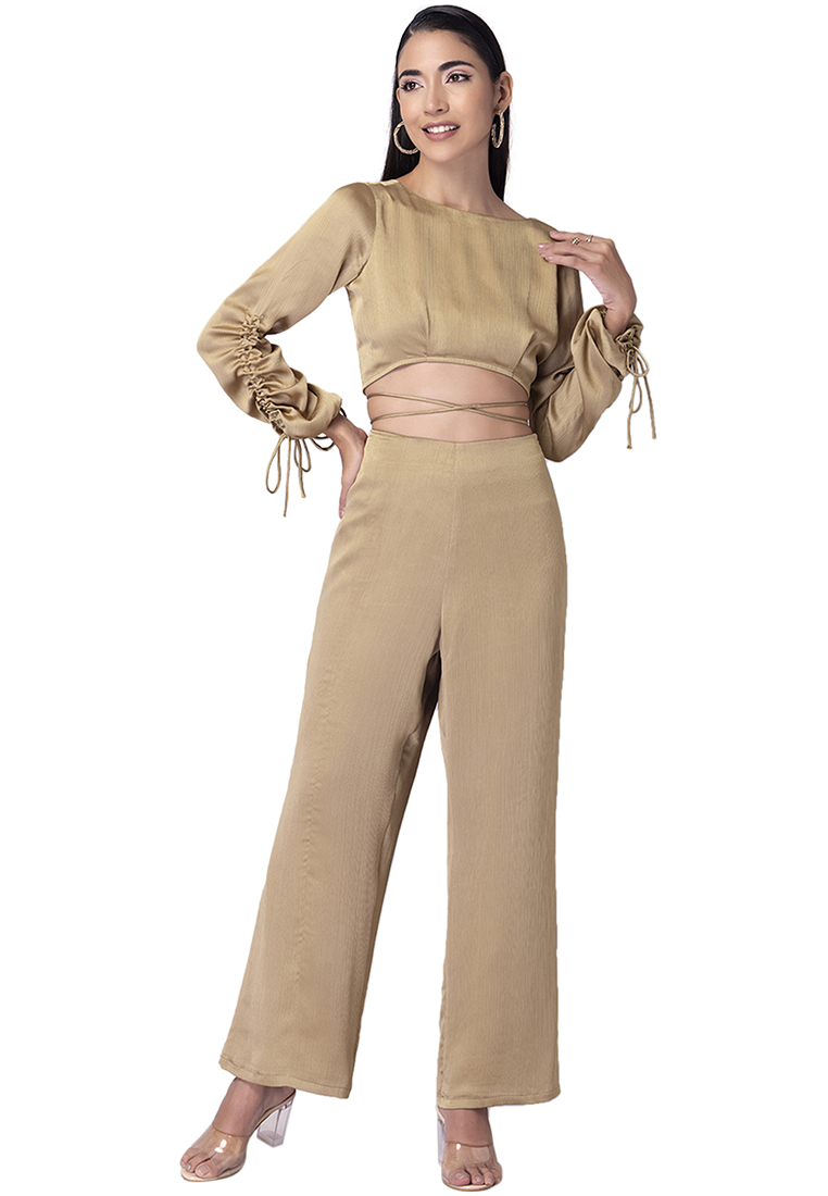 FabAlley Gold Midriff Flossing Top and High Waist Pants Co-ord Set