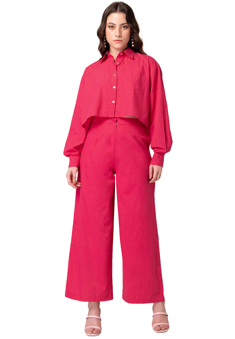 FabAlley Hot Pink Buttoned Cotton Shirt And Pants Co-ord Set