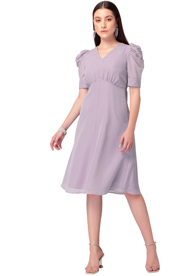 FabAlley Lilac Cowl Puff Sleeve Midi Dress