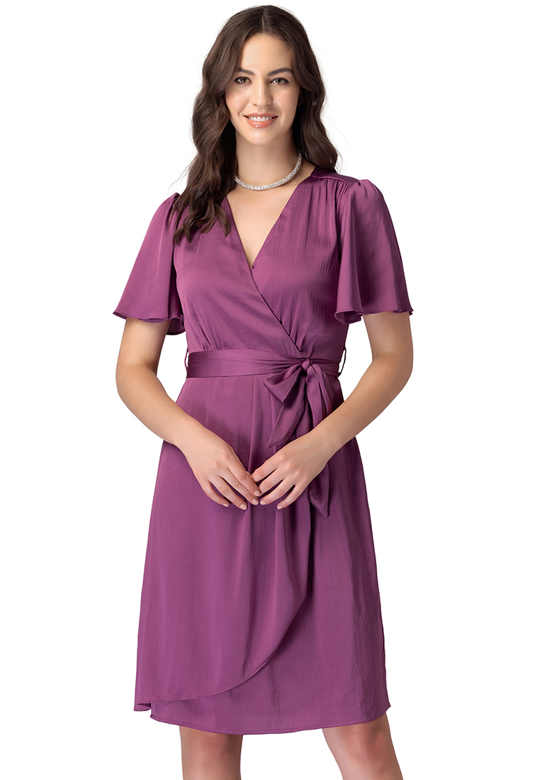 FabAlley Pink Flared Sleeve Wrap Dress With Belt