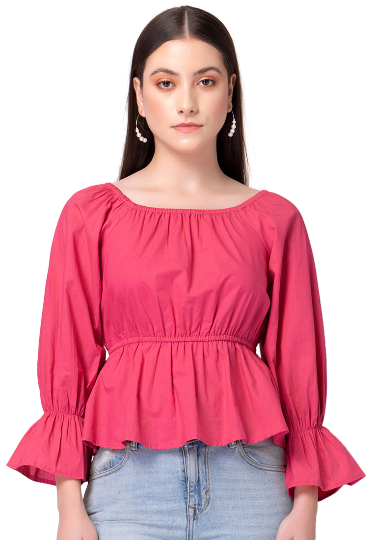 FabAlley Hot Pink Off Shoulder Gathered Top