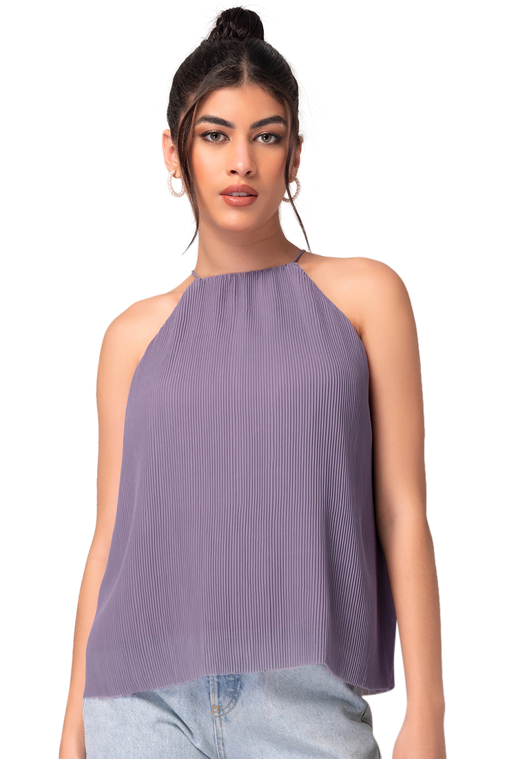 FabAlley Lilac Pleated Halter Neck Top