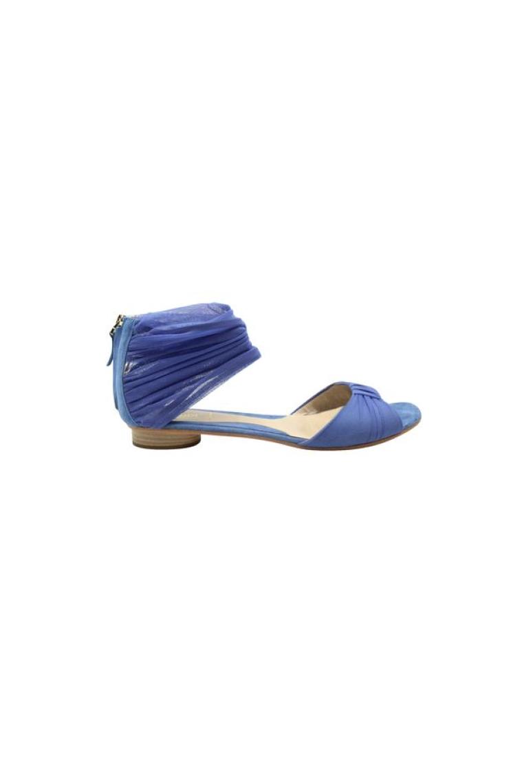 Fendi Pre-Loved FENDI Indigo Blue Mesh Fabric Flat Peep-Toe Sandals
