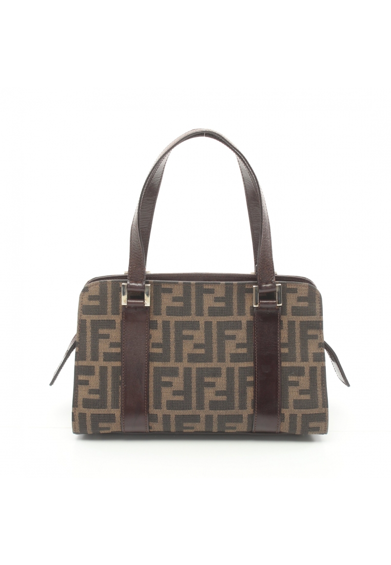 二奢 Pre-loved Fendi Zucca Handbag canvas leather Brown Dark brown
