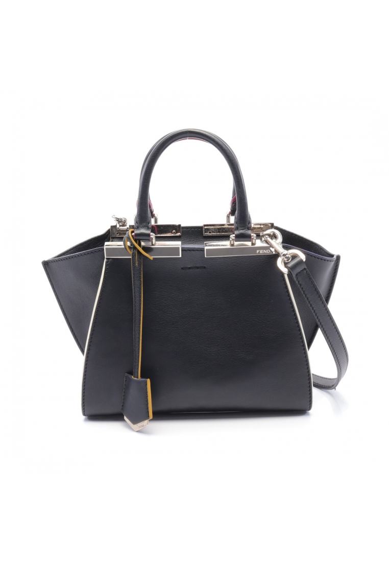二奢 Pre-loved Fendi mini Troisours Handbag leather black multicolor 2WAY