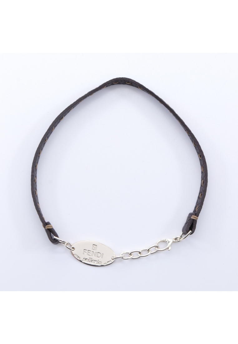 二奢 Pre-loved FENDI Selleria choker necklace leather SV925 Dark brown Silver
