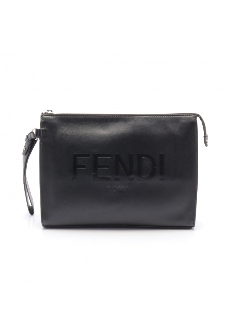 Fendi 二奢 Pre-loved FENDI flat slim Clutch bag leather black