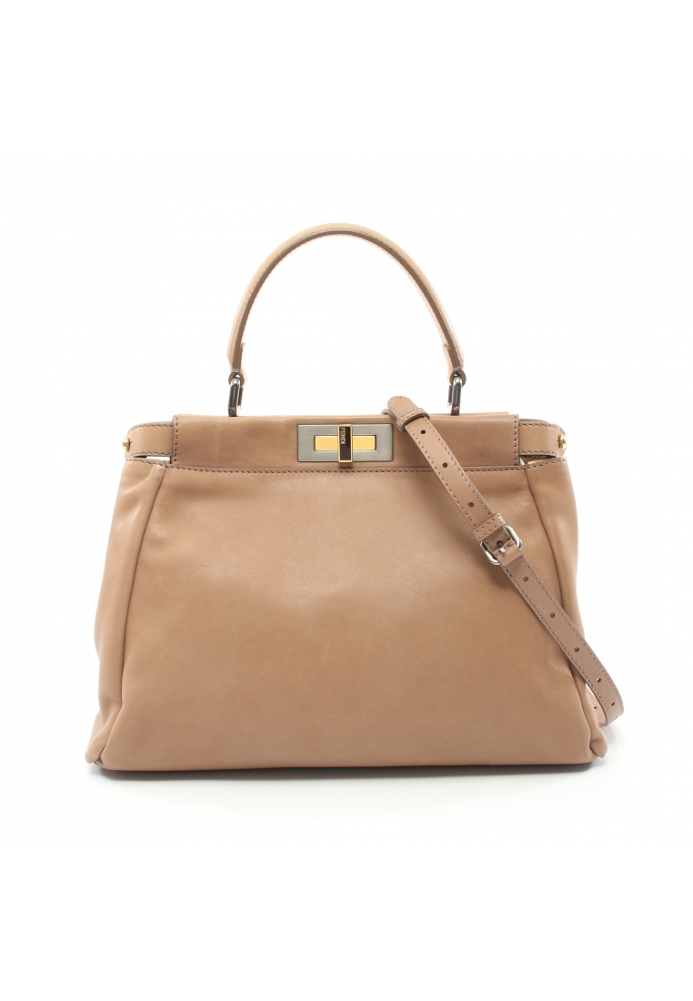 二奢 Pre-loved FENDI peekaboo regular Handbag leather pink beige 2WAY