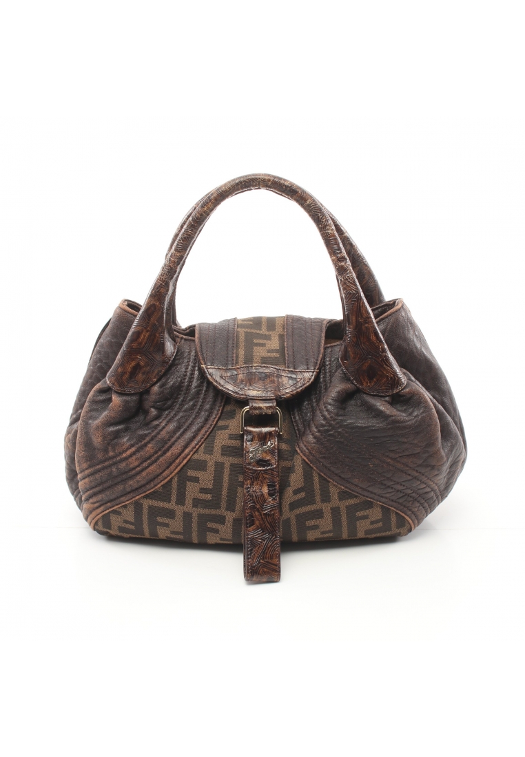 二奢 Pre-loved Fendi spy bag mini Handbag leather canvas Brown Dark brown