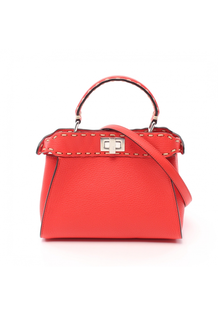 二奢 Pre-loved FENDI mini peekaboo Selleria Handbag leather Red 2WAY
