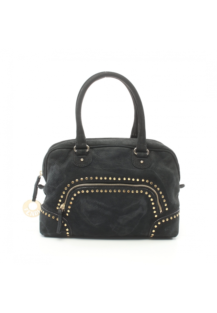 二奢 Pre-loved Fendi Handbag mini boston bag suede leather black studs