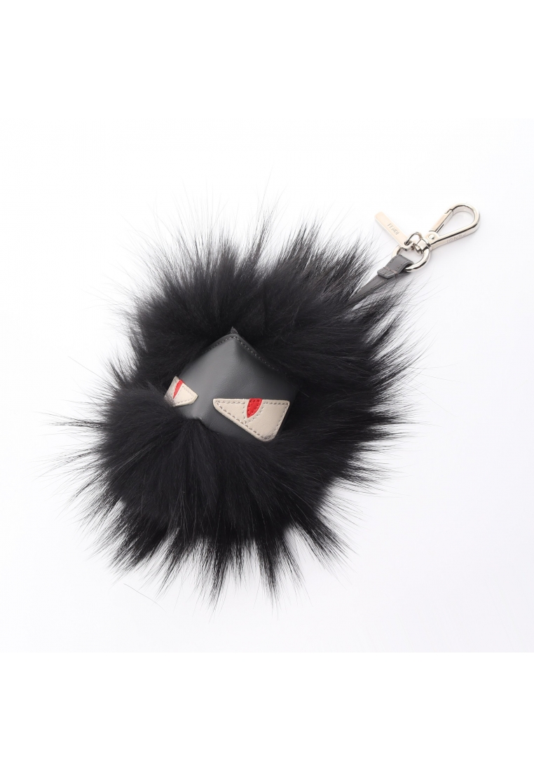 二奢 Pre-loved Fendi bag bugs monster bag charm key ring fur leather black gray