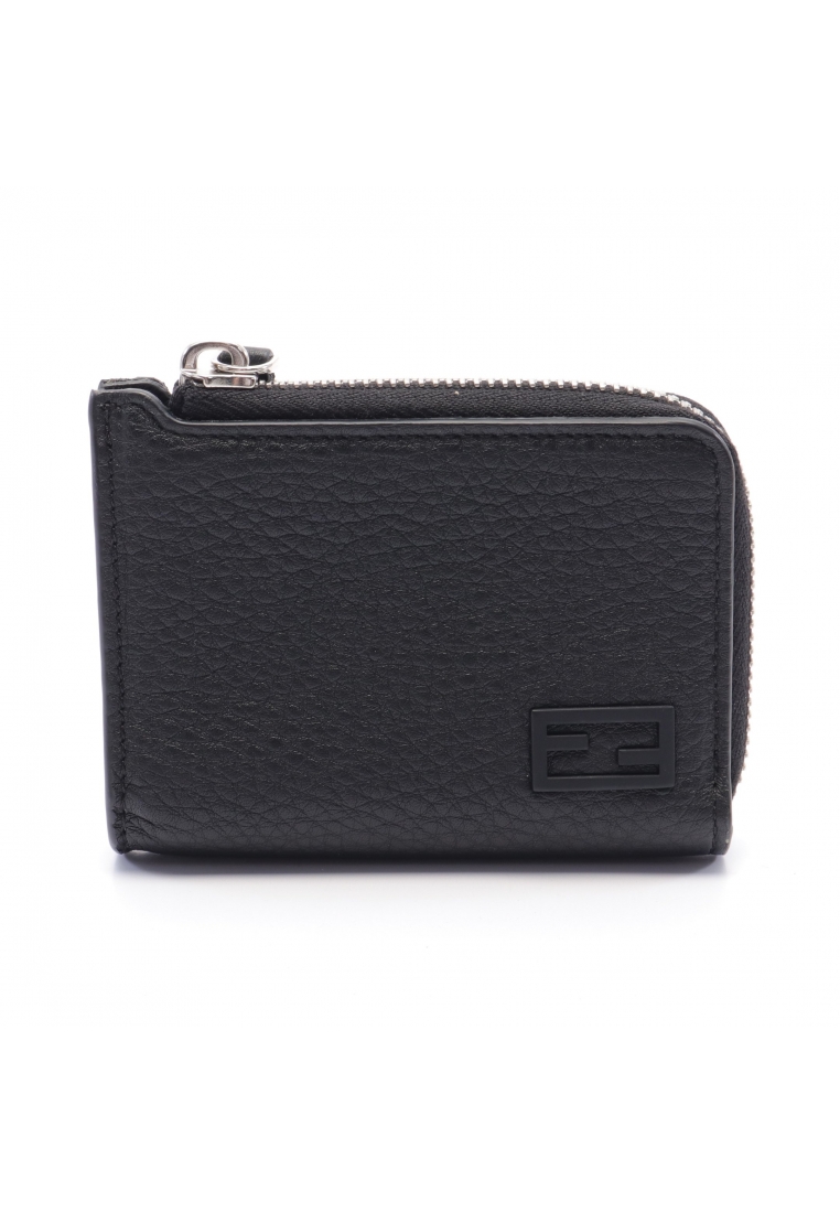 Fendi 二奢 Pre-loved FENDI FF logo coin purse card case leather black