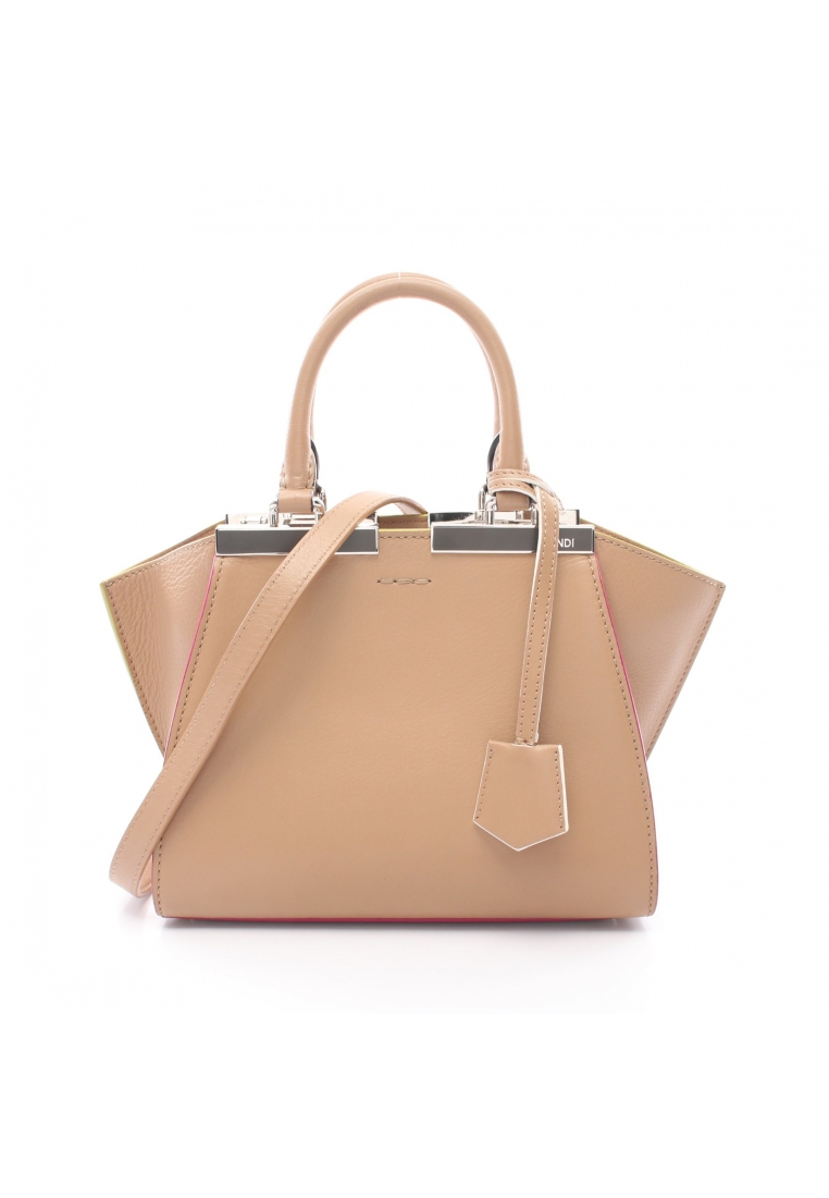 二奢 Pre-loved Fendi mini Troisours Handbag leather light brown 2WAY