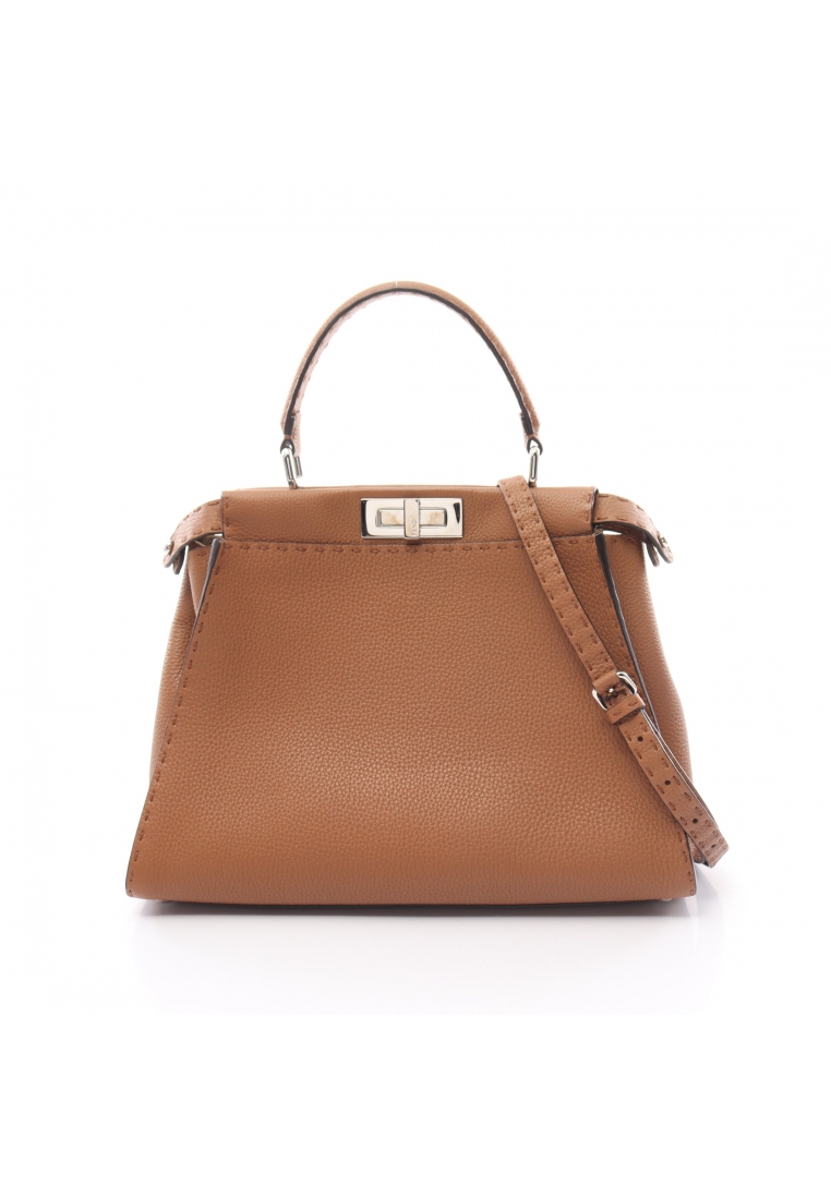 二奢 Pre-loved Fendi Peekaboo regular Selleria Handbag leather light brown 2WAY