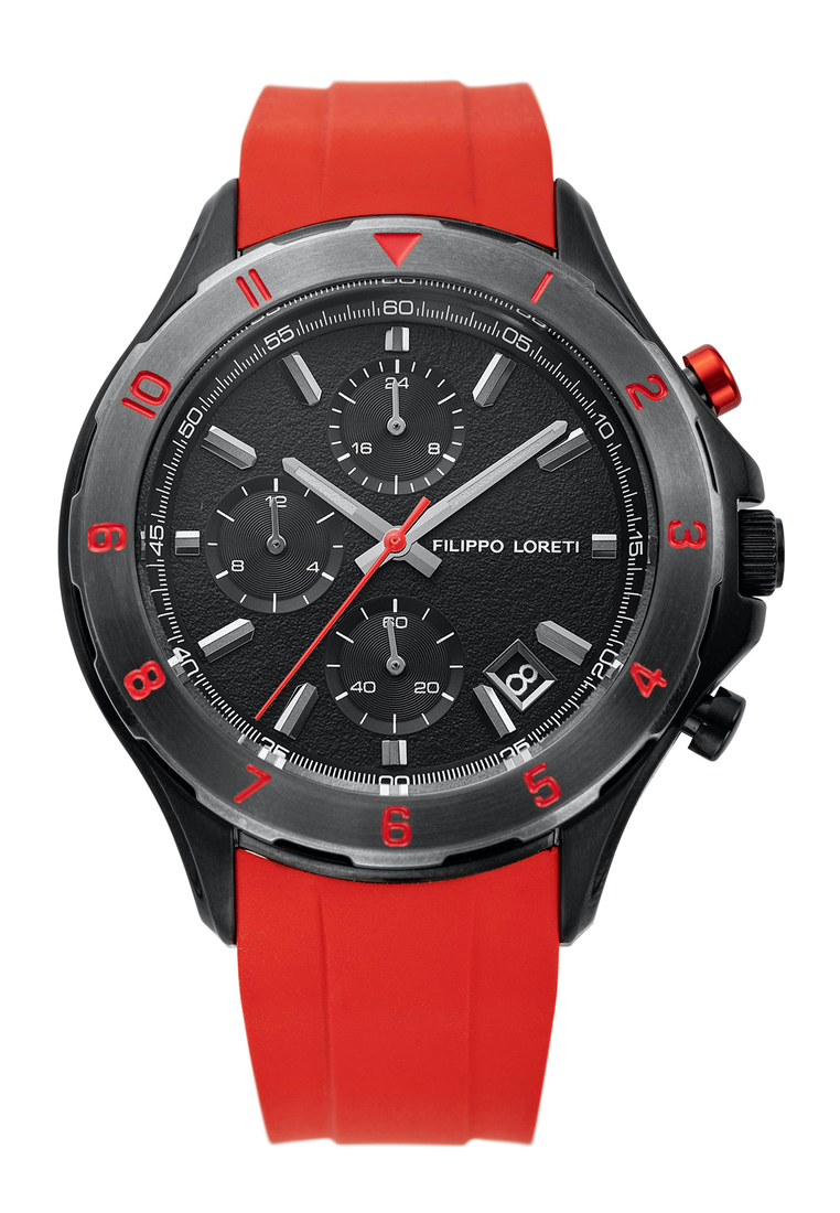 Filippo Loreti FILIPPO LORETI®男女不銹鋼Pista Shadow Red Sport Sport Chrono Quartz手錶，直徑42mm，紅色橡膠手鍊