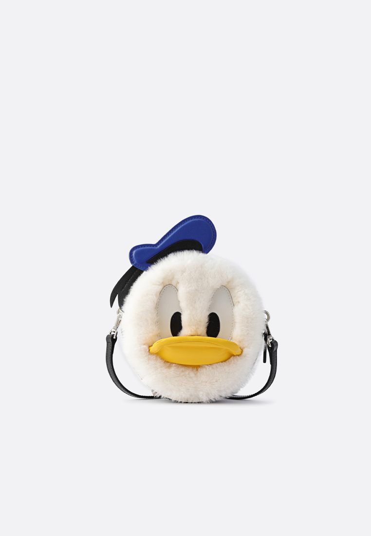 FION Donald Duck刺繡提花配牛皮革斜揹袋