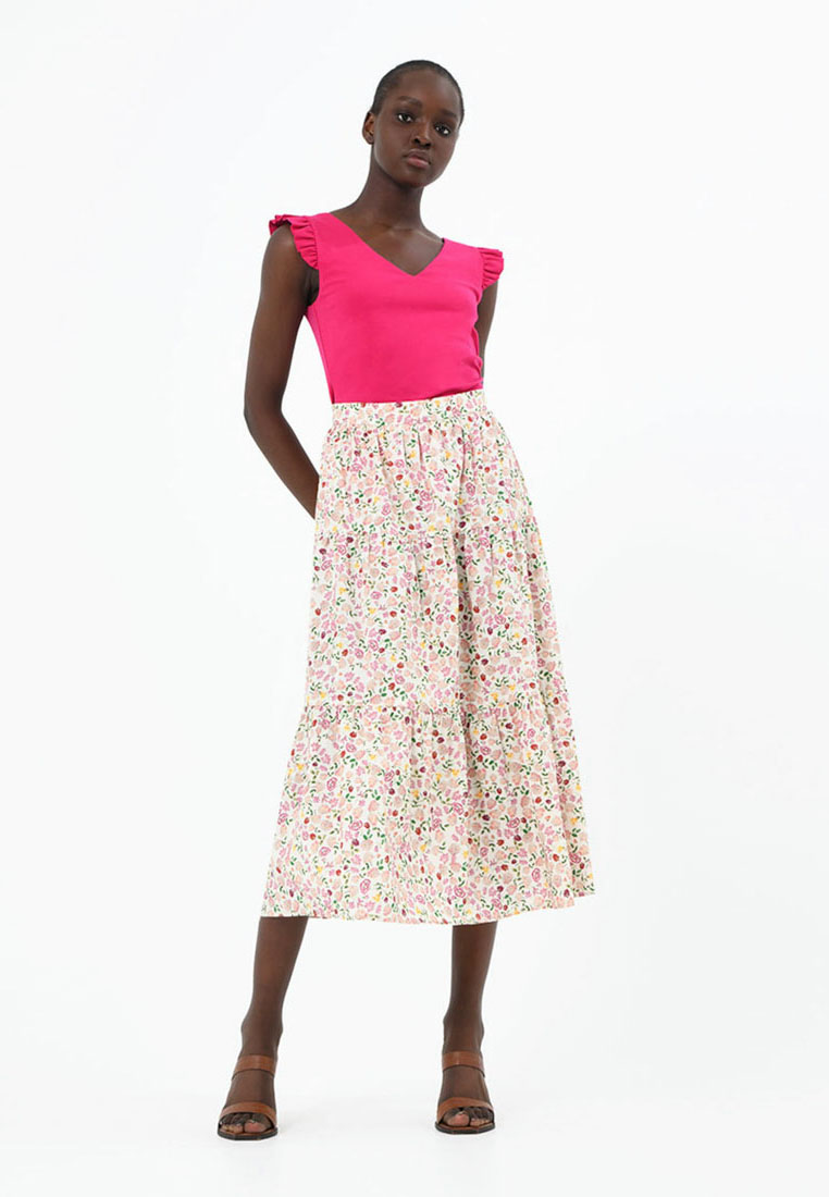 FORCAST Doha Floral Print Tiered Skirt
