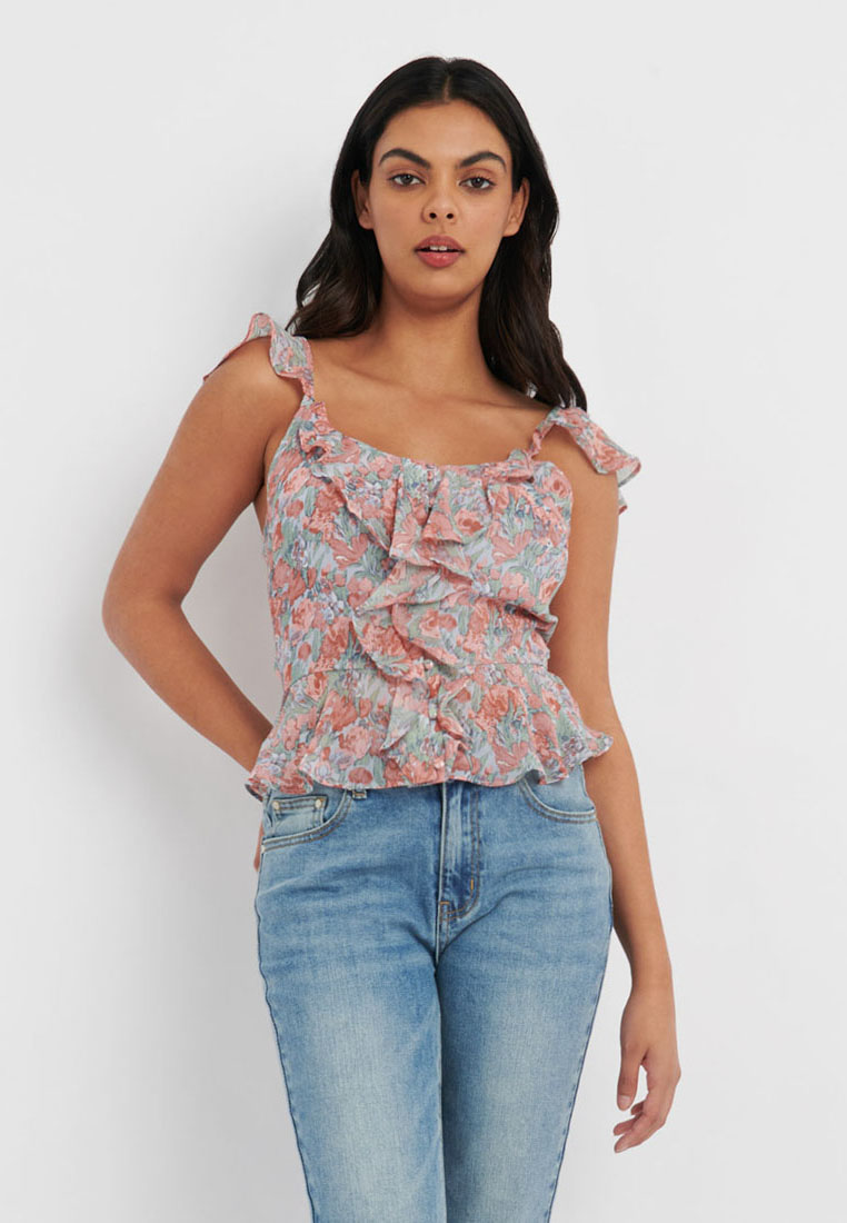 FORCAST Coco Floral Ruffle Blouse