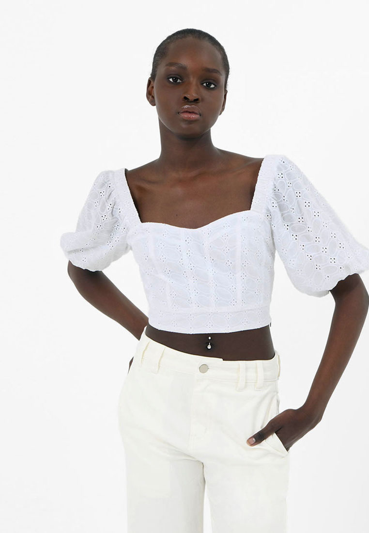 FORCAST Abella Broderie Crop Top