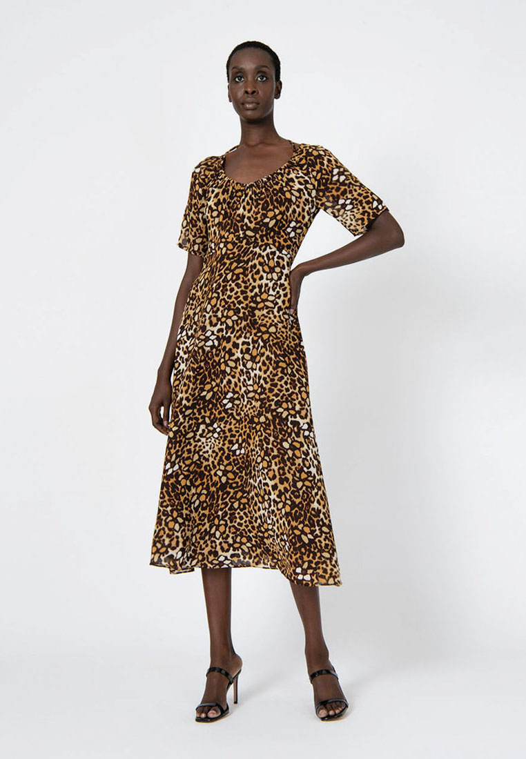 FORCAST Janice Leopard Print Midi Dress