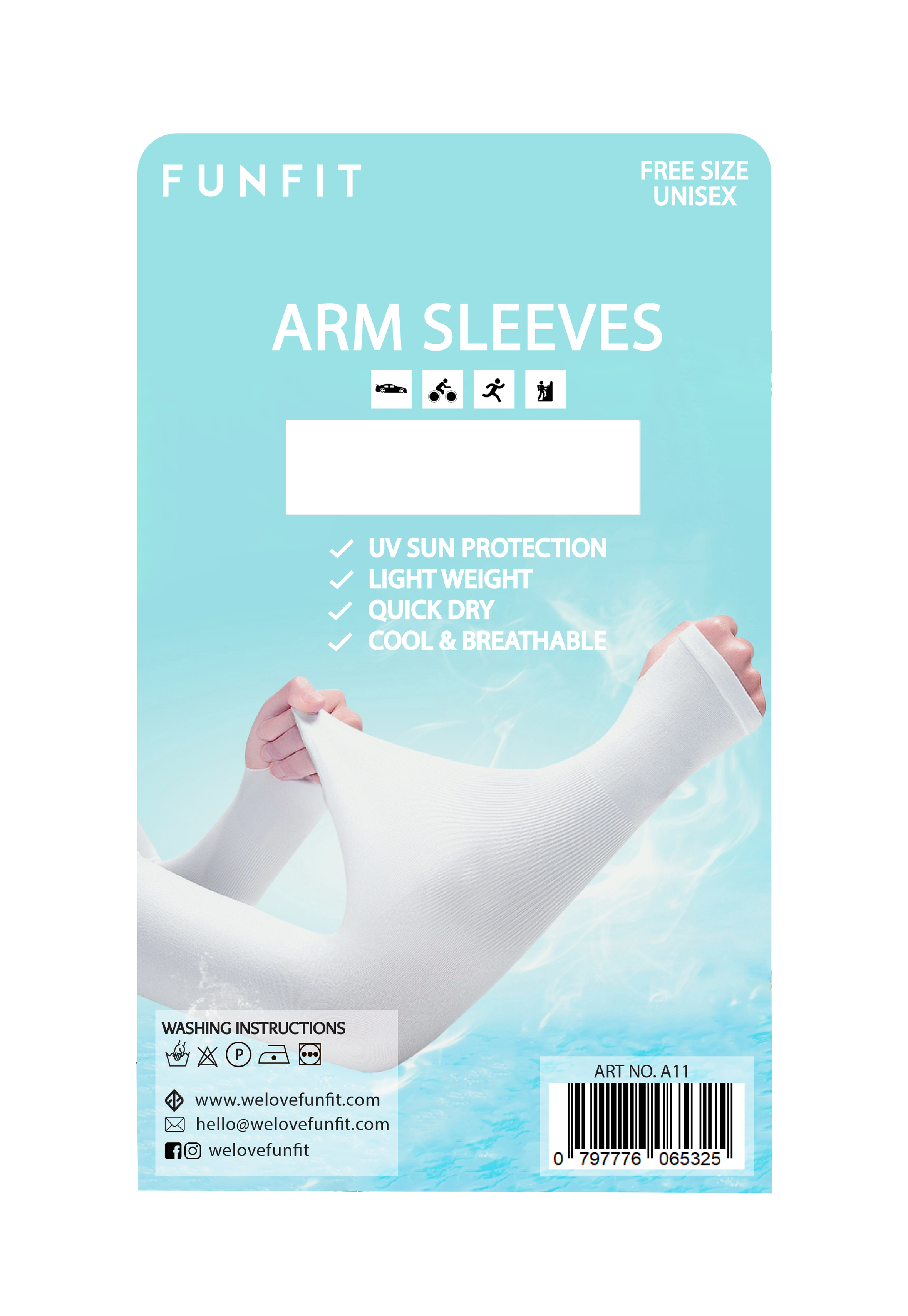 FUNFIT Coolfit UV-Protective Arm Sleeves (White)
