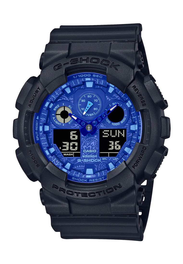 G-SHOCK Casio G-Shock Men's Analog-Digital Watch GA-100BP-1A Black Resin with Blue dial Sport Watch