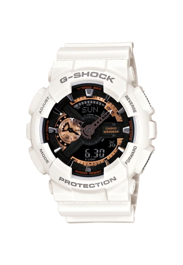 Casio G-Shock Men's Analog-Digital Watch GA-110RG-7A Rose Gold Dial with White Resin Band Sports Watch