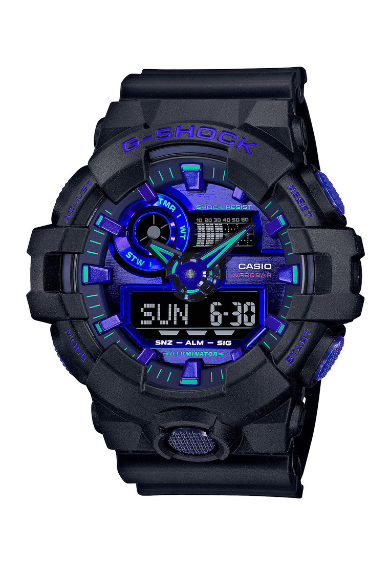 G-SHOCK Casio G-Shock Men's Analog-Digital Watch GA-700VB-1A Virtual Blue Series Black Resin Band Sport Watch